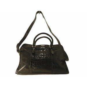 COLE HAAN BLACK Faux CROC PATENT LEATHER LAPTOP SHOULDER TOTE BAG 16"X11"X2.5"